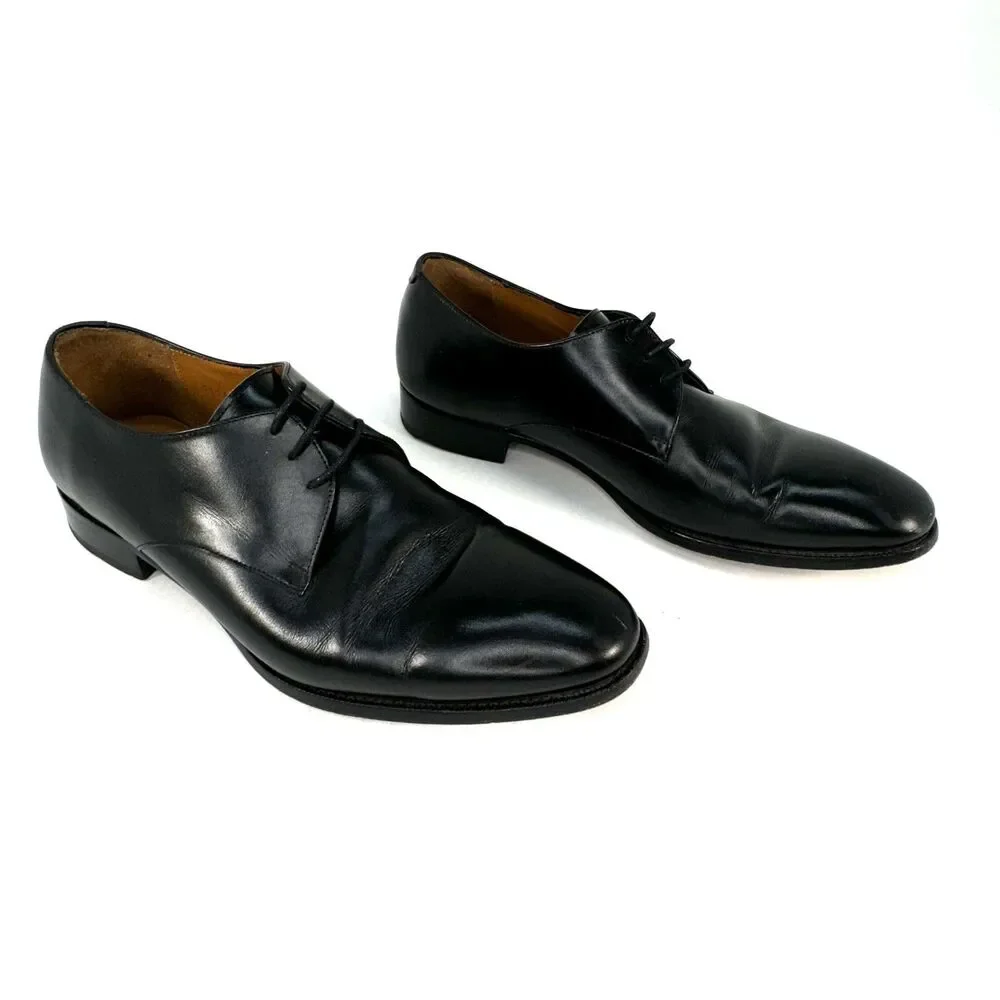 Jack Erwin Black Leather Oxfords Dress Shoes Made in Spain Men's 10.5D US